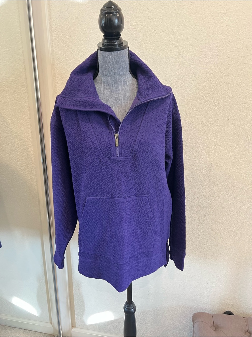 Zella Purple Half-Zip Women's Pullover Textured Tunic Swaetshirt